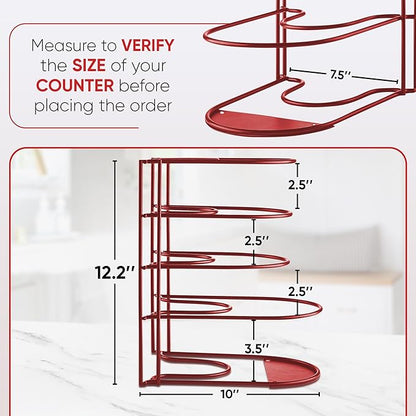 Extreme Matters Heavy-Duty Pots and Pans Organizer | 5-Tier Cookware & Lid Storage Rack | Free-Standing or Wall-Mount | Kitchen Organizer for Cast Iron Skillets, Pots, Frying Pans, Lids | Red