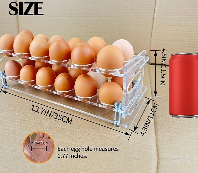 Acrylic Clear Egg Holder for Counter, Stackable Fresh Eggs Holders Organizer 24, 2-Tier Open Egg Rack Container with Handle, Easy to Clean, Storage for Chicken, Duck Eggs, Easter Egg Holder Decor