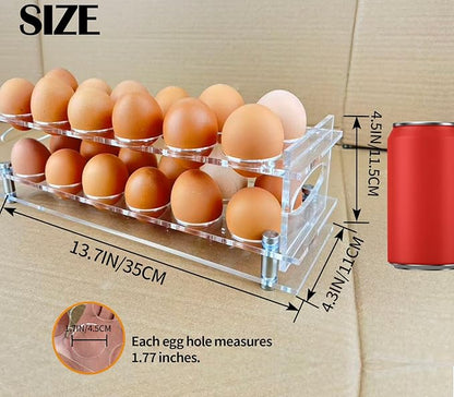 Acrylic Clear Egg Holder for Counter, Stackable Fresh Eggs Holders Organizer 24, 2-Tier Open Egg Rack Container with Handle, Easy to Clean, Storage for Chicken, Duck Eggs, Easter Egg Holder Decor