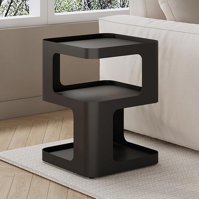 ZEYEXE Modern Side Table, Metal Bedside Table Living Room, 3 Tier end Tables with Storage,Nightstand for Small Spaces, Living Room, Bedroom, Sturdy, No Assembly Required