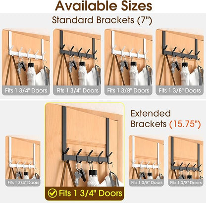 CHAUNCEY HOME Long Over The Door Hooks Hanger with 15.75" Arms for for Easier Access by Shorter, J16U, Perfectly Fits US Standard 1 3/4-inch Doors, Towel Rack Bathroom Organizer Holder