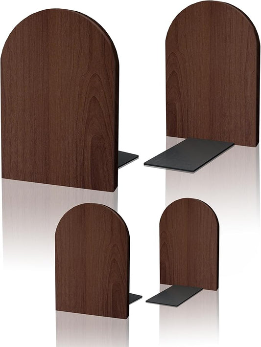 Walnut Wood Book Ends for Shelves - Hand Polished Edges, Non-Skid Bookends for Heavy Duty Book Holders Office Desk Shelves Decorative Book Organizer, 6.69"H x 4.72"W x 3.94"L (2 Pairs)