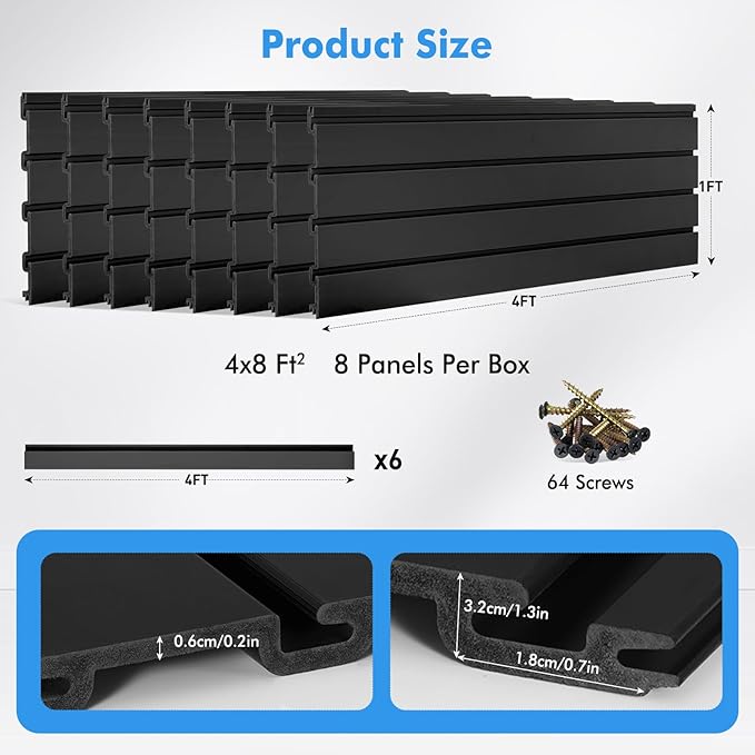 [8x4 Ft²] PVC Slat Wall Paneling, Adjustable Slatwall Panels with Coupling Structure, Slatted Wall Panel System with Customizable Storage Options, DIY Cutting & Easy-to-Install Slatwall Board Shelves