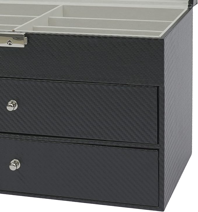 DouSeiAi 3 Layer Sunglasses Storage Box, 18 Grids of Glasses Organizer, Lockable Eyewear Display Case with Drawer (Grey)
