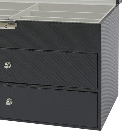 DouSeiAi 3 Layer Sunglasses Storage Box, 18 Grids of Glasses Organizer, Lockable Eyewear Display Case with Drawer (Grey)