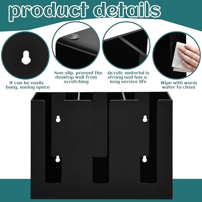 Cunhill 3 Compartments Acrylic Coffee Cup and Lid Dispenser Organizer Disposable Paper Cup Holder Coffee Shop Supplies Holder Storage for Station Home Countertop Bar Kitchen Party(Black)