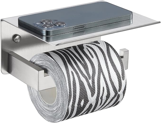 Toilet Paper Holder with Phone Shelf, Suyar 304 Stainless Steel Wall Mounted Toilet Tissue Roll Holder, Brushed Nickel