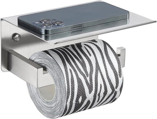 Toilet Paper Holder with Phone Shelf, Suyar 304 Stainless Steel Wall Mounted Toilet Tissue Roll Holder, Brushed Nickel