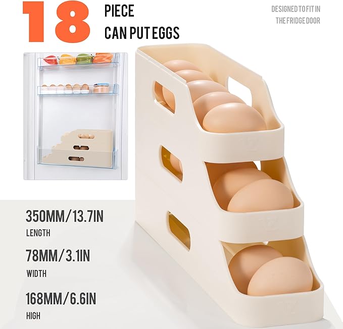 Li&Zhao Rolling Egg Dispenser for Refrigerator - Automatic Egg Holder for Fridge Space Saving Egg Tray Organizer for Countertop, Kitchen Storage(White)