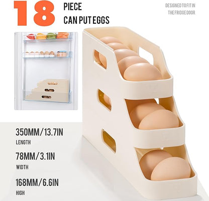 Li&Zhao Rolling Egg Dispenser for Refrigerator - Automatic Egg Holder for Fridge Space Saving Egg Tray Organizer for Countertop, Kitchen Storage(White)