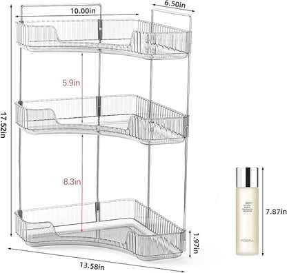 INVSSENE Corner Bathroom Countertop Organizer, Vanity Organizer Trays for Counter, Makeup Organizers, Perfume Tray, Skincare Shelf Storage Gifts for Women Girl Student (Smoky Gray 3 Tiers)