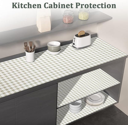 Shelf Liner for Kitchen Cabinets 24" x 360" Non-Adhesive Non-Slip Drawer Liners for Dresser, Waterproof Washable Paper, Durable Protector Mat for Pantry Shelves Cupboards, Green Plaid