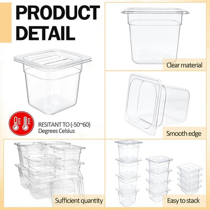 Tioncy 12 Pcs Clear Food Pans with Lids Salad Bar Containers Plastic Pan Salad Bar Containers Commercial Food Storage Transparent Hotel Pans for Vegetables Fruits Beans Corns 2.5'' 4'' 6'' Deep