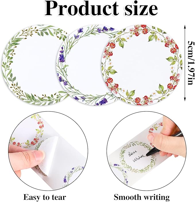 600 Pcs 2" Floral Easter Gift Label Tags Stickers, Canning Labels for Jar Flower Stickers for Jars Lids Spice Labels Bottle Label with 3 Pattern Designs