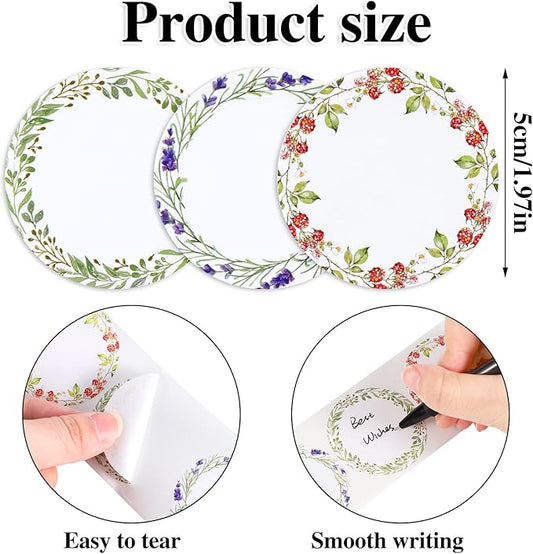 600 Pcs 2" Floral Easter Gift Label Tags Stickers, Canning Labels for Jar Flower Stickers for Jars Lids Spice Labels Bottle Label with 3 Pattern Designs