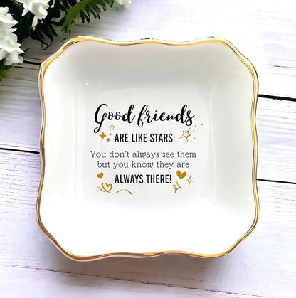 HatafaFurni Jewelry Tray for Friends - Good Friends Are Like Stars - Birthday gift for Friend Female, Christmas, Wedding Gifts for Women Friends - Ring Dish Holder, Jewelry Dish, Ceramic Ring Dish
