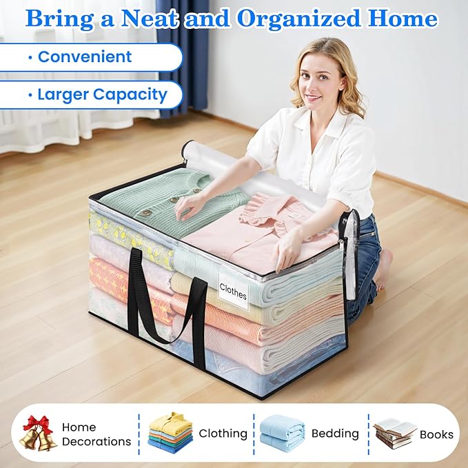 BlissTotes 8-Pack Large Moving Bags with Backpack Straps & Strong Zippers, Heavy-Duty Storage Bags Moving Boxes for Space Saving, Dorms, Transport, 76L-20 Gallons, Clear