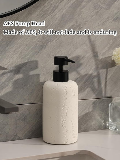 Haocoott Soap Dispensers 400mL 13.5 OZ, 2 PCS Luxurious Hand Dish Lotion Shampoo Soap Dispenser Jar, Travertine Soap Pump Bottles for Kitchen Bathroom Countertop (Cream)