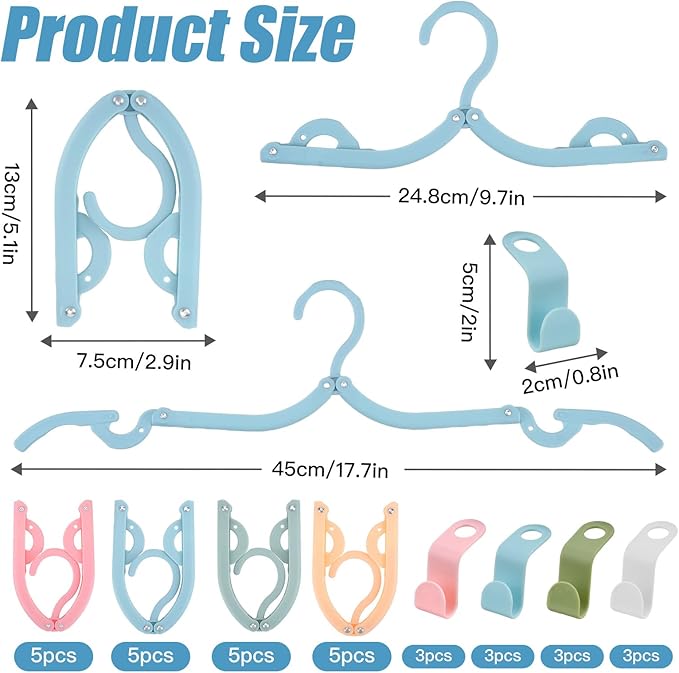 32PCS Foldable Travel Hangers, 20 Cruise Ship Essentials Folding Hanger with 12 Clothes Hanger Connection Hooks, Plastic Portable Drying Rack for Home Holiday Outdoor Camping