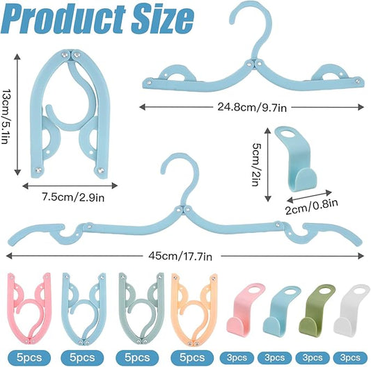32PCS Foldable Travel Hangers, 20 Cruise Ship Essentials Folding Hanger with 12 Clothes Hanger Connection Hooks, Plastic Portable Drying Rack for Home Holiday Outdoor Camping