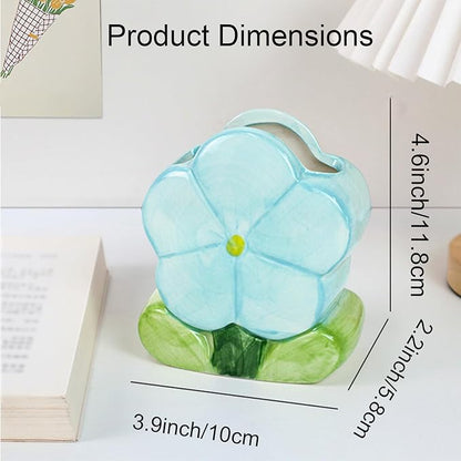 Blue Flower Desk Pen Holder Accessories for Desk Aesthetic Cute Toothbrush Holder Makeup Pencil Holders Office Home Decor Birthday Gifts for Women Vanity Kawaii Kitchen Utensil Holder