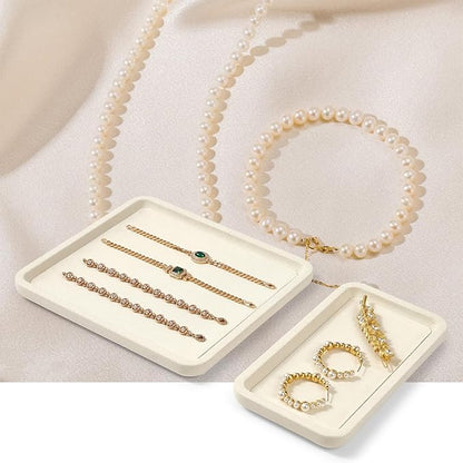 Woodten Microfiber Jewelry Display Flat Tray for Rings Earrings Necklace Bracelet, Jewelry Photograph Display Catchall Organizer Tray Dish(S,Beige)