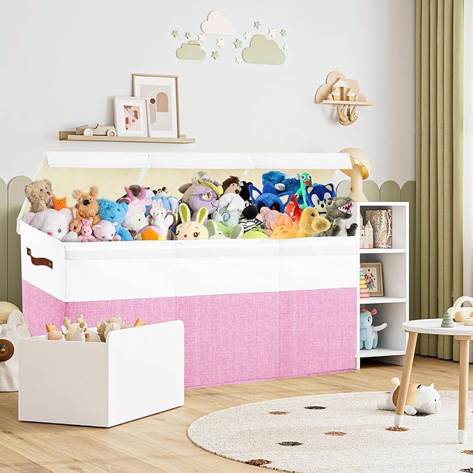 Large Toy Box Chest,Toy Storage Organizer,Storage Bins with Lids,Stuffed Animal Storage,Toy Bins for Kids,Toddlers,Baby,Girls,Nursery,Living room,playroom(Pink)