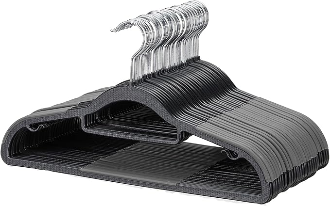 LMTrystFit 50 Pack Coat Hangers, Space-Saving, Non-Slip, Sturdy Heavy Duty Hangers for Suit, 0.2 Inches Slim Plastic Clothes Hangers, 360° Swivel Hook for Suit/Clothes, Black and Dark Gray