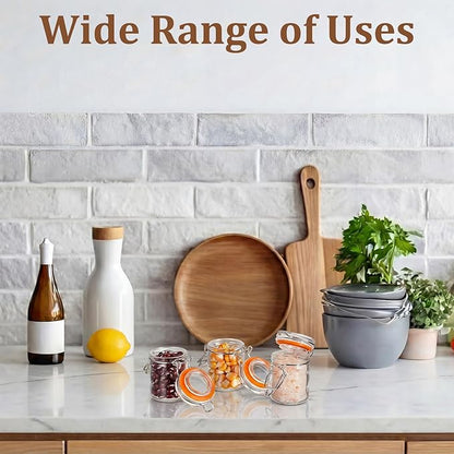 Norme 24 Pcs 1.7 oz Mini Glass Spice Jars with Airtight Hinged Lid Empty Spice Bottles with Leak Proof Rubber Gasket Small Clear Stash Jars for Home Kitchen Herb Tea Seasoning Sugar Storage Containers