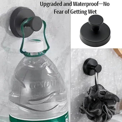 2Pcs Suction Cup Shower Hooks Matte Black Towel Hooks, No-Drill Waterproof Towel Hooks for Bathroom Glass Window Door Can Hang Various Towels Bath Towels Keychains