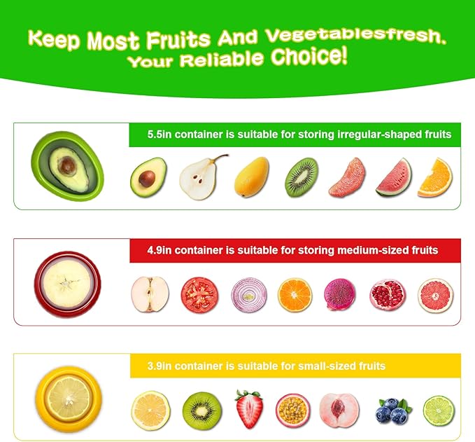AWLGAK Avocado Saver and Onion Holder -Set of 4 Reusable Fruit and Veggie Savers for Fridge - BPA-Free, Prevent Flavor Mixing, Keep Fresh (Green, Brown, Red And Yellow)
