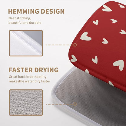 Wnoesat Valentine's Day Love Heart Dish Drying Mat for Kitchen Counter 16x18 Inch Valentine Theme Dish Mats Absorbent Microfiber Dish Draining Mat Reusable Washable Dish Drainer Rack Pad