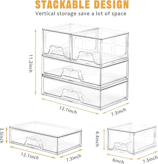 Stebopum 3 Pack Stackable Storage Drawers Clear Acrylic Organizer Makeup Bathroom Organizer and Storage for Beauty Supplies,Ideal for Vanity, Cabinet,Bathroom,Pantry Organization