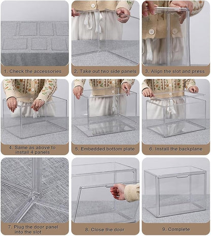 GUDEMAY Large Clear Stackable Plastic Storage Bins with Door, Dustproof Figure Collectibles Display Case, Football & Motorcycle Helmet Showcase, Basketball, Sports Memorabilia Organizer (XL, Count, 3)