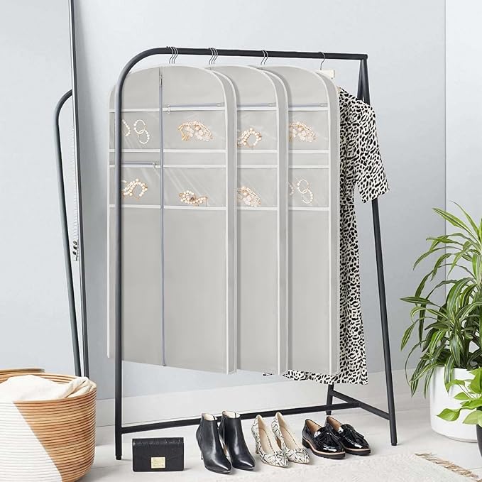 65" Garment Bag for Travel for Hanging Clothes Storage Hanging Suit Cover with Zipper and Accessory Storage for Coats, Dresses, Suits
