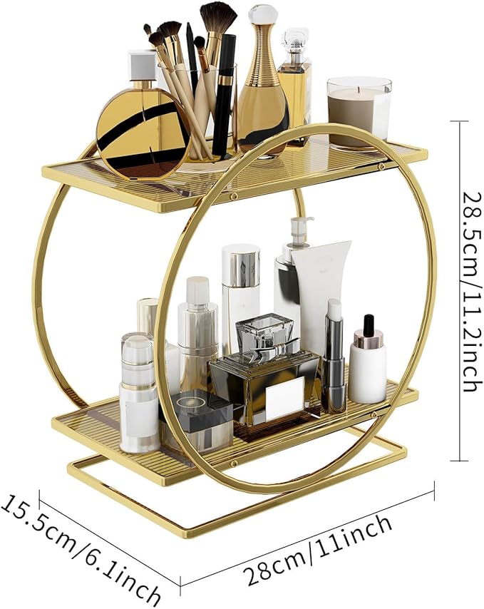 YIWANFW Perfume Organizer for Dresser, 2 Tier Bathroom Counter Organizers and Storage, Gold Makeup Organizer for Vanity, Bathroom Accessories & Decor, Skincare Perfume Trays Cosmetic Display Holder