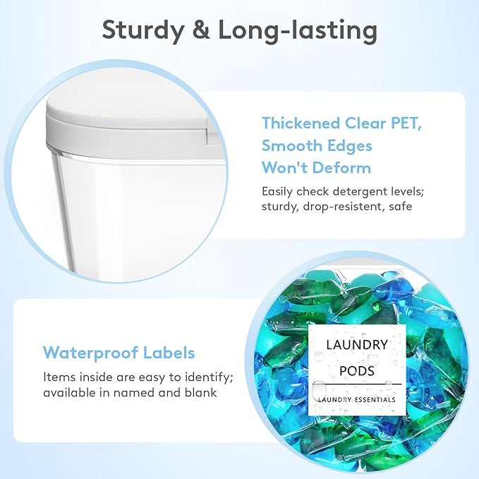 Lifewit Laundry Pods Container with Pop-up Lid, Detergent Dispenser, Dryer Sheet Holder, Laundry Room Organization Storage Jars for Washing Powder, Soap, Scent Booster Beads,0.72+1.2gal, 5 Pcs