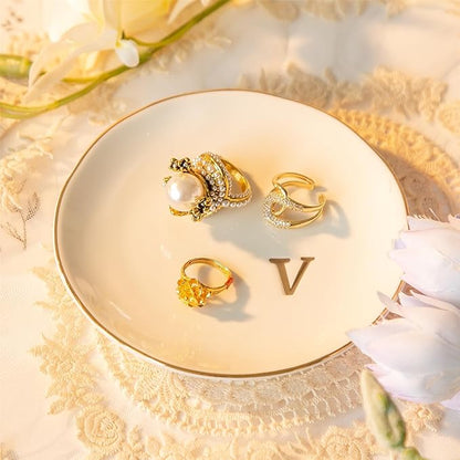 COMMGOAL Ceramic Ring Holder for Jewelry, Jewelry Tray, Ring Dish, Aesthetic Room Decor, Engagement Gifts Bride Gifts Wedding Gifts for Women, White, 4.75"(V)