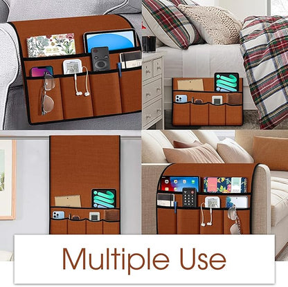 Joywell Remote Holder for Recliner Armchair Caddy Couch Armrest Non Slip Sofa Arm Chair Caddie with 6 Pocket for Magazine, Tablet, Phone, iPad, Think Linen, Terracotta