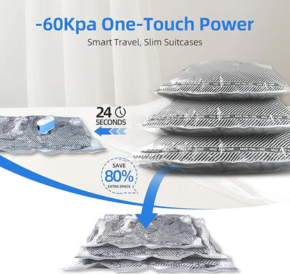 AFAITH Travel Vacuum Storage Bags with Rechargeable Smart Display USB Pump, 15 Pack Size Compression Packing Bags, Space Saver for Clothes & Travel Accessories Includes Clips & Travel Lock Mode