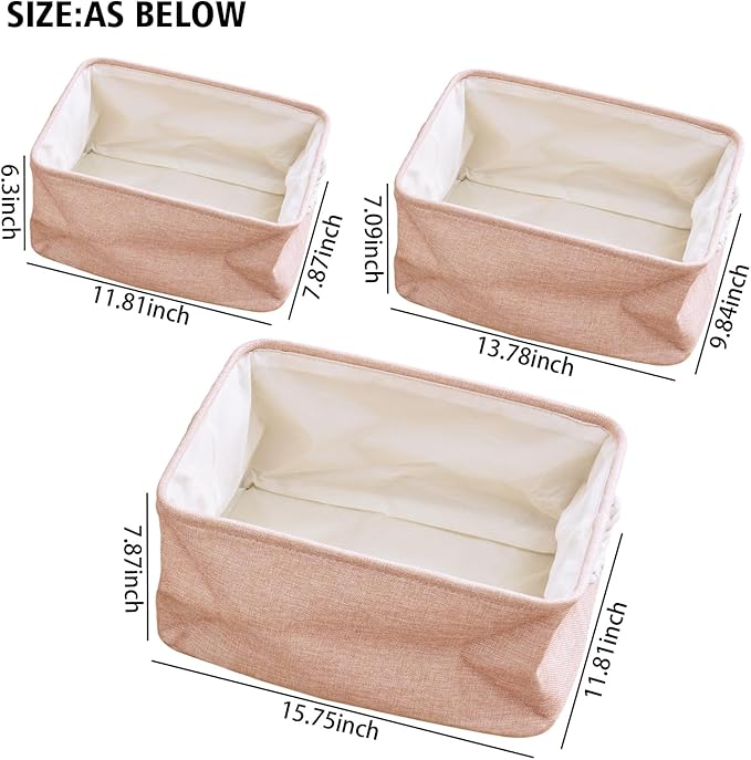 Storage Baskets for Shelves Closet Organizer Bins Clothes Storage Bins with Metal Frame Large Baskets for Organizing and Storage with Handles Collapsible Pink 3-Pack
