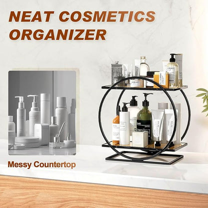 YIWANFW Perfume Organizer for Dresser, Black Bathroom Counter Organizer, 2 Tier Vanity Makeup Organizer, Bathroom Organizer and Storage for Skincare Cosmetic Perfume Display Stand for Bedroom Decor