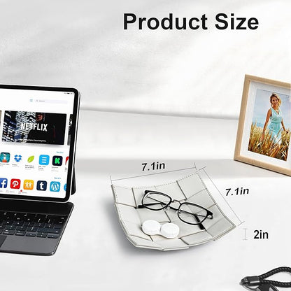 PU Leather Valet Tray for Men Women Key Holder Bowl for Entryway Table Bedside Nightstand Desk Tray for Wallet, Keys Men's Gift - Small, 7.1" D x 7.1" W x 2" H