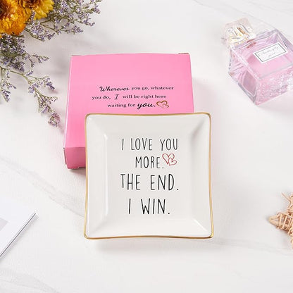 Spegiffu Wife Gifts Romantic Gifts for Her Jewelry Dish Tray - I Love You More. The End. I Win. - Anniversary Birthday Christmas Mothers Day Valentines Gifts for Wife from Husband - Girlfriend Gifts