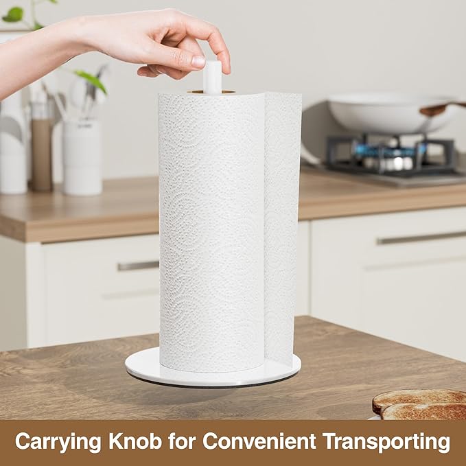 White Paper Towel Holder Free-Standing Kitchen Roll Holder, Kitchen Towel Holder for Kitchen Rolls Organizer, Classic Fashion Kitchen Roll Dispenser Suit for Any Kitchen