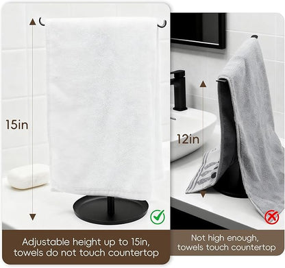 Hand Towel Holder Height Adjustable Stand, Stainless Steel Towel Rack for Bathroom, Holder for Bathroom Kitchen Bedroom Entryway, Black