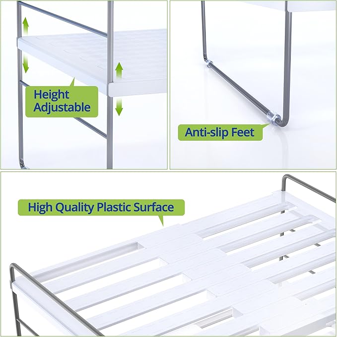 YAN & HIN 2 Packs 3-Tier kitchen cabinet countertop organizer, Expandable tupperware organizer for cabinet, tupperware organizer for cabinet and Storage for pantry organization