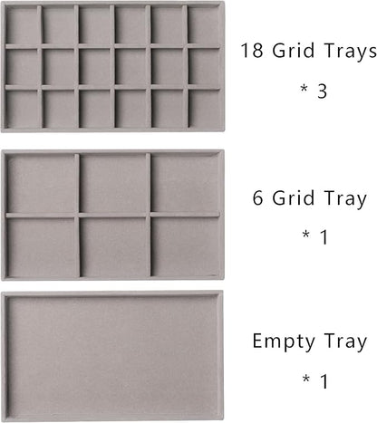 Frebeauty Acrylic Jewelry Organizer Earring Organizer Box with 5 Drawers Earring Holder Organizer with Velvet Trays Clear Jewelry Box for Women Earring Display for Rings Studs(Grey)