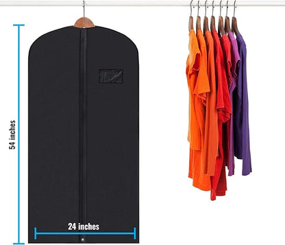 Plixio Garment Bags Suit Bag for Travel and Clothing Storage of Dresses, Dress Shirts, Coats— Includes Zipper and Transparent Window (Black - Mixed Sizes: 100 Pack)