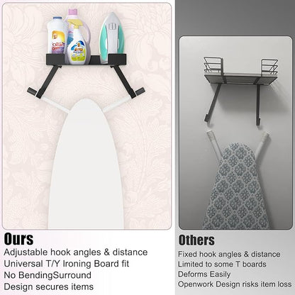 Ironing Board Holder Wall Mount,Ironing Board Hanger Wall Mount for T&Y Leg Ironing Board, T&Y Shaped Space Saving Iron Holder Hanger for Laundry Room Decor and and Storage with Large Storage (Black)